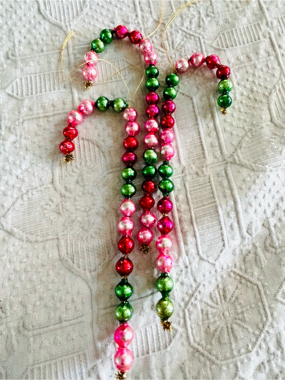 🎄 Vintage repurposed mercury glass bead candy cane holiday Christmas ornaments